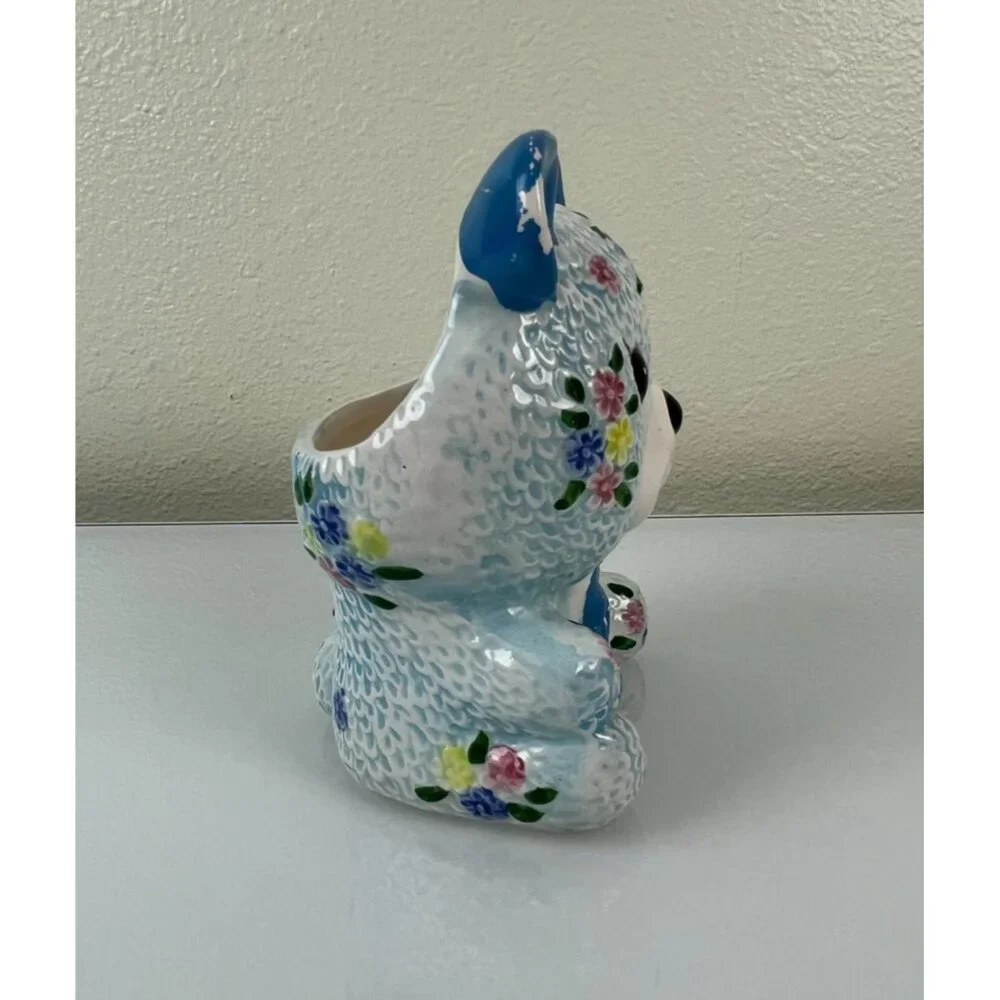 Vintage Napcoware Ceramic Blue Floral Bear Planter Orig. Sticker Home Decor